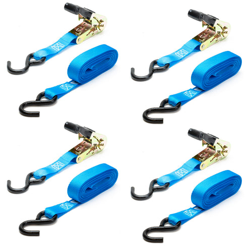 4 Pack 15' Ratchet Tie-Down Straps with S Hooks